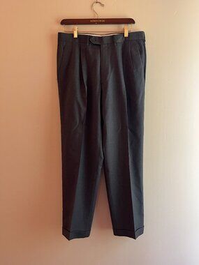 Pazoni Como 2 Medium Grey 100% Wool Pleated Cuffed Dress Pants Trousers vintage